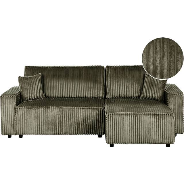 Beliani Left Hand Jumbo Cord Corner Sofa Bed Green Abacka, Green