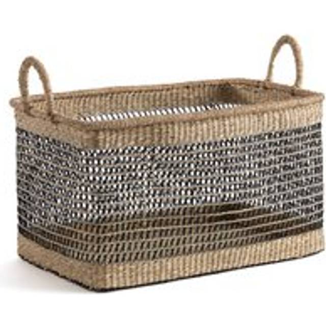 Kezia Rectangular Woven Grass Basket - natural/black - ONE SIZE