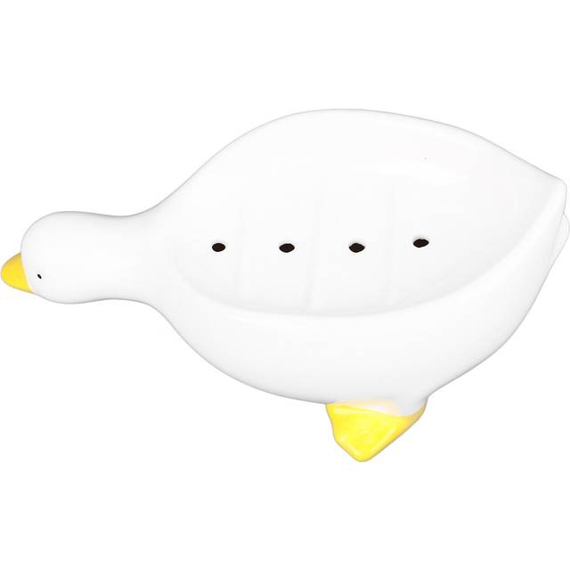 Duck Ceramic Soap Dish Cute Duck Animal Shape Self Draining Soap Holder with Drain for Shower