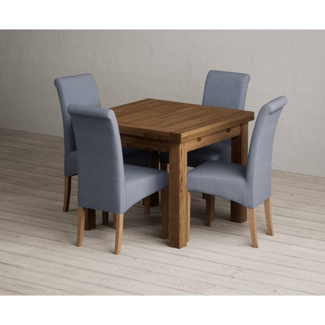 Extending Buxton 90cm Rustic Solid Oak Dining Table with 4 Grey Scroll Back Chairs