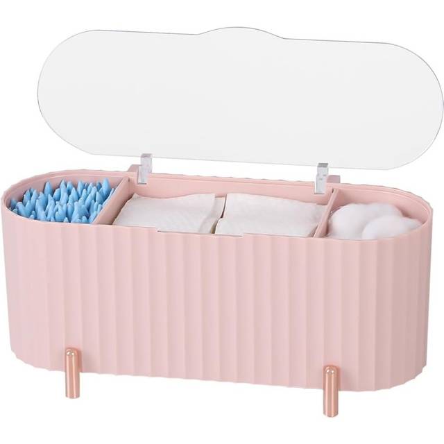 Plastic Qtip Holder Dispenser,3 Compartments Bathroom Canisters,Multifunctional Drawer Organizer for Cotton Swab,Ball,Cotton Pad (Pink)