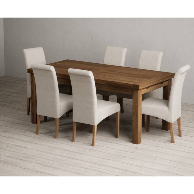Extending Buxton 180cm Rustic Solid Oak Dining Table with 6 Charcoal Grey Scroll Back Chairs