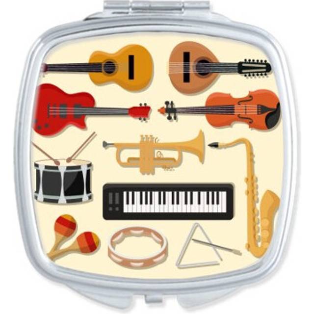 electric piano tromb guitar music square mirror portable compact pocket makeup double sided glass