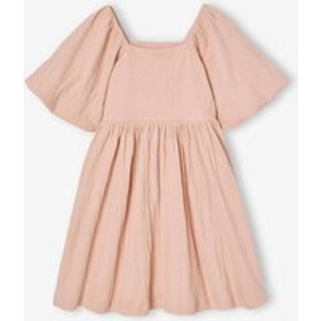Occasion Wear Dress in Relief Fabric with Smocking for Girls pale pink
