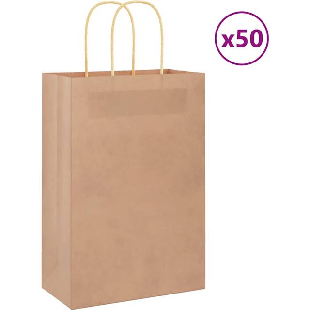 vidaXL Paper Bags 50 pcs with Handles Brown 21x11x31 cm