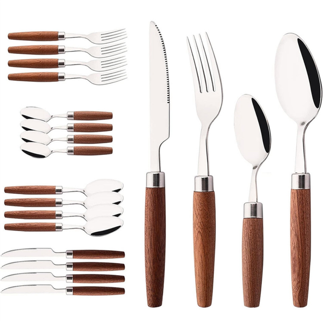 Stainless Steel Imitation Wood Handle Cutlery Set Western Knife, Fork, Teaspoon