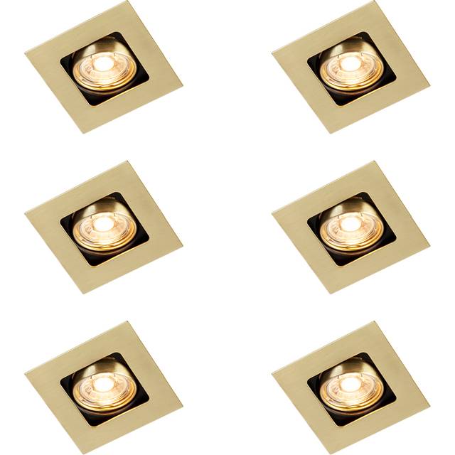Qazqa - Set of 6 Square Recessed Spotlights Brass Adjustable - Artemis