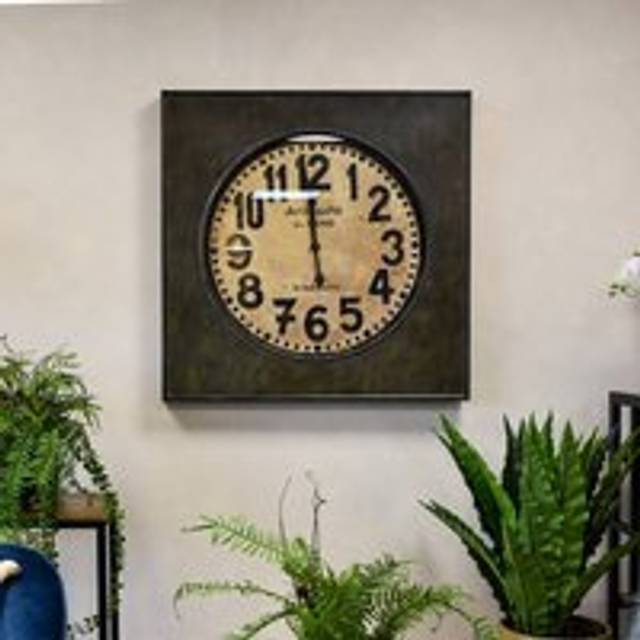 Large Elegant Antiquité de Paris: Square Industrial Wall Clock - Brown - One Size