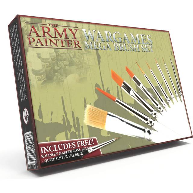 The Army Painter Wargames Mega Brush Set - 10 Miniature Paint Brushes Including Free Masterclass Kolinsky Sable Hair Brush and Detail Paint Brush with