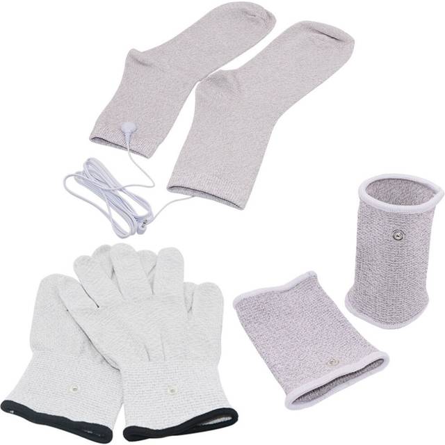 (a-1 Set) Conductive Silver Fiber TENS/EMS Electrode Therapy Gloves+Socks+Wrist Pads Electrotherapy Unit For Phycical Therapy