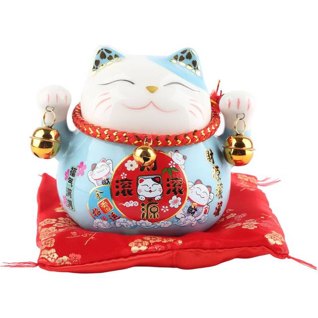Lucky Cat Coin Bank 4.5in Exquisite Cute Bring Luck Good  Ceramic Fortune Cat Saving Pot Desk blue