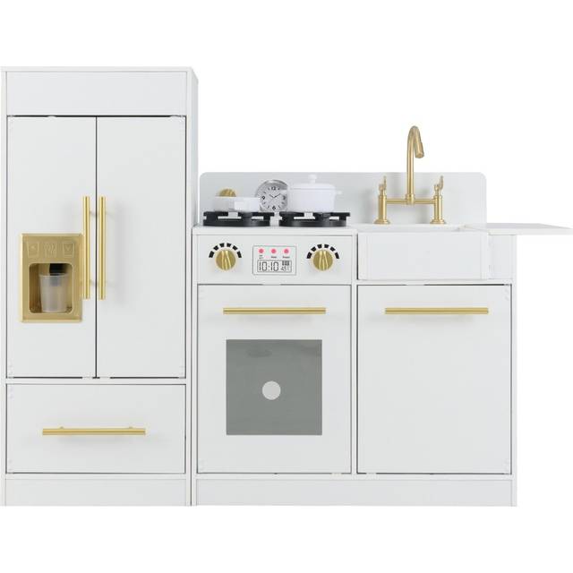 Toddler Wooden Pretend Toy Kitchen Playset with Refrigerator Stove Sink-White