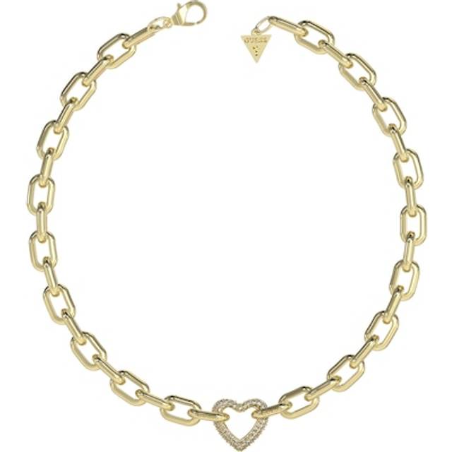 Guess 18mm Pavé Set Heart Chain Gold Tone 16-18" Necklace