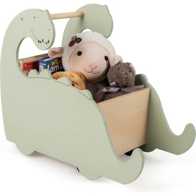 2 in 1 Wooden Baby Push Walker Toddler Shopping Cart with Pine Wood Handle-Green