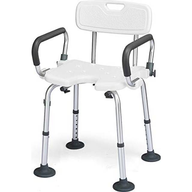 CASART Shower Chair, Height Adjustable Bath Stool with Removable Back and Arms, Non-Slip Bathroom Seat for Seniors, Elderly and Disabled