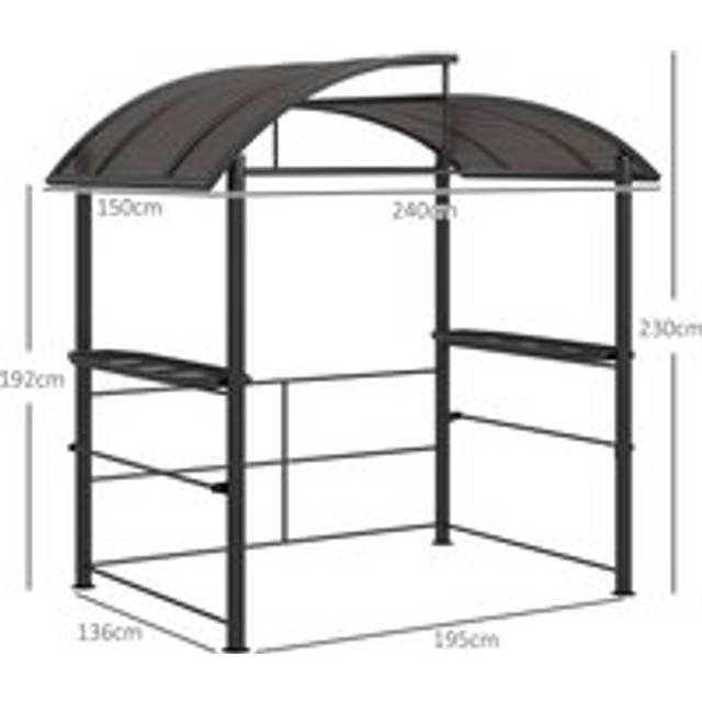 Outsunny 2.4 X 1.5m Outdoor Grill Gazebo With Side Shelves, Pc Board Roof, Dark Grey