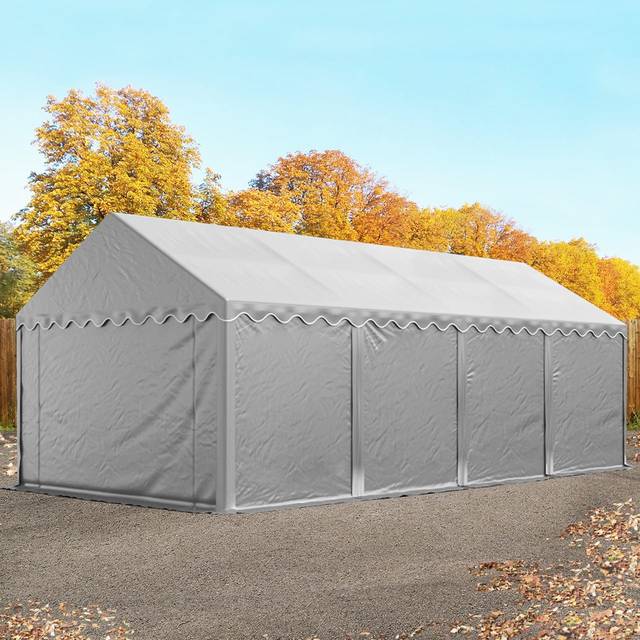 Lagertält 4x8 m, med bottenram, PVC 800 grå - (8911)