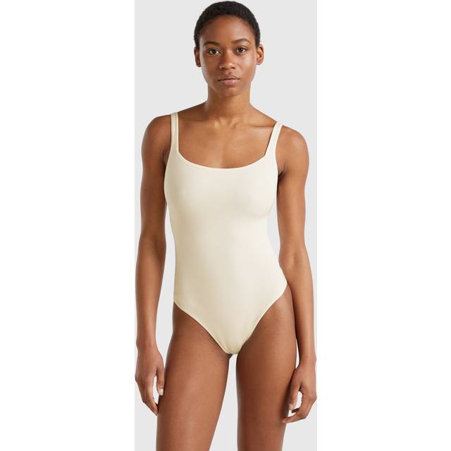 Benetton, Super Stretch Bodysuit, size L, Creamy White, Women