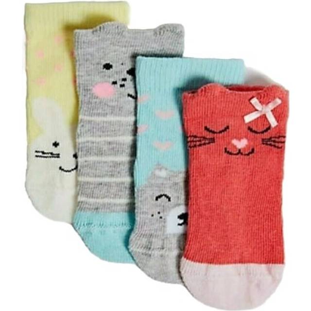 Baby girls socks 0-6 months m & s baby 4 pairs cotton rich animals with staysoft