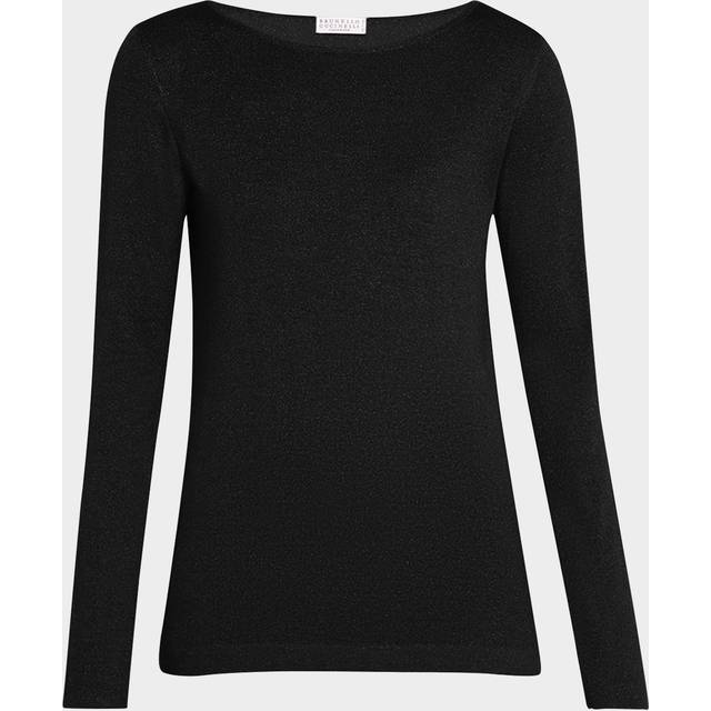 Lurex Cashmere and Silk Boatneck Sweater - BLACK - X-Large
