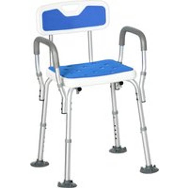 Homcom Shower Stools Shower Seat, Eva Padded, Height Adjustable With Back And Arms, 4 Suction Foot Pads, Blue