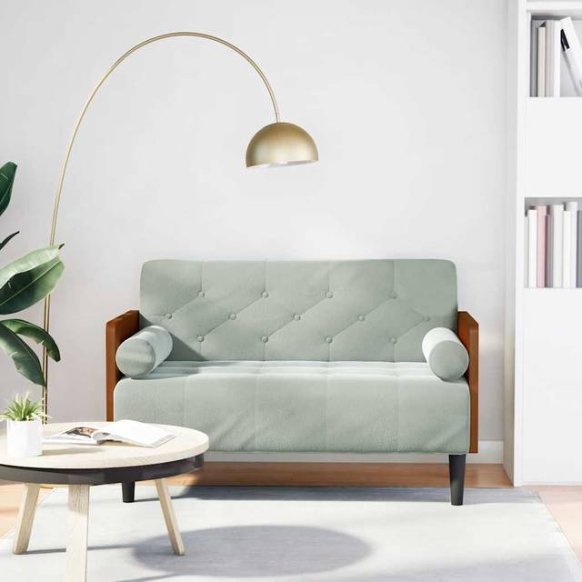 Loveseat soffa med bolsterdynor ljusgrå 110 cm sammet