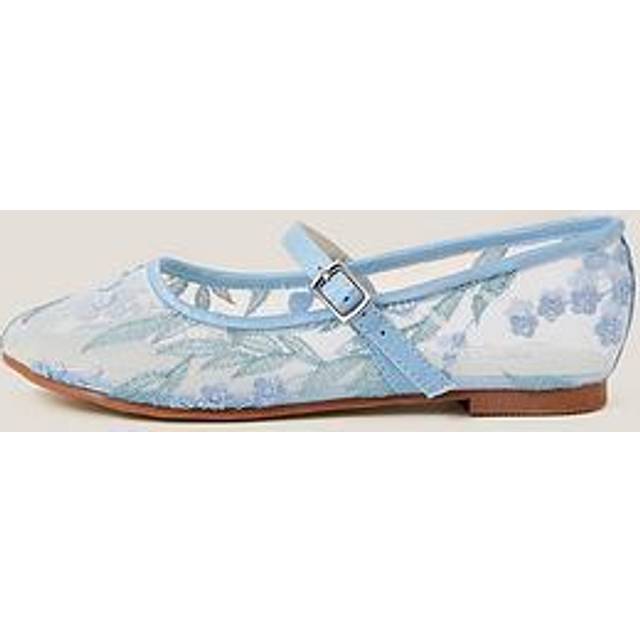 Monsoon Girls Embroidered Lace Ballet Flat Shoes - Blue, Blue, Size 13 Younger