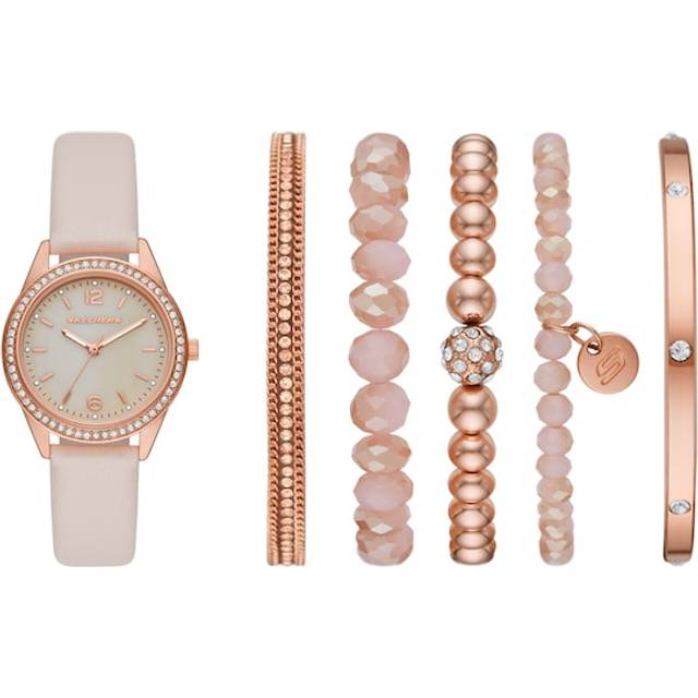 Skechers Ladies' MOP Dial White Silicone Strap Watch With 5 Matching Bracelets