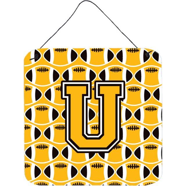 """""Caroline's Treasures Football Black  Old Gold and White Letter U Wall or Door Hanging Prints CJ1080-UDS66  6"""""""" H x 6"""""""" W"""""