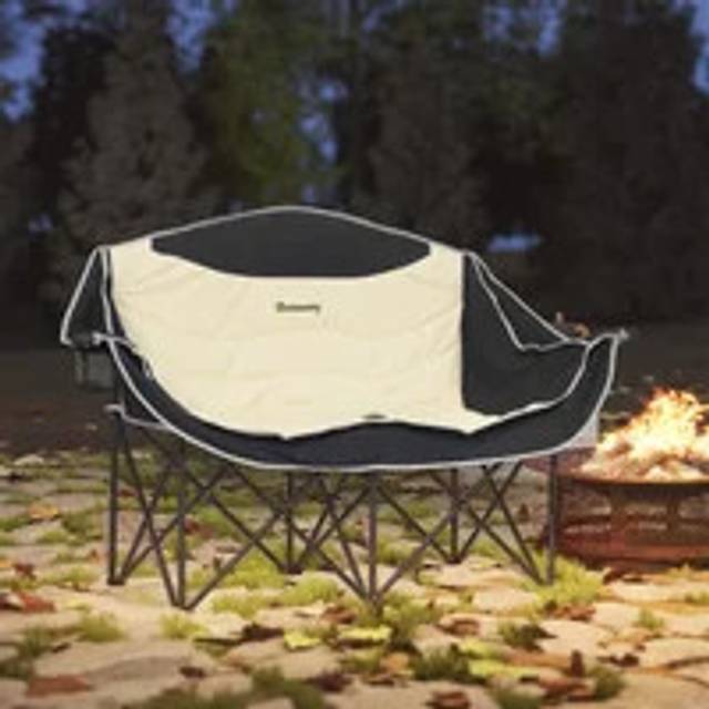 Outsunny Double Camping Chair for Adults with Armrests, Cup Holders, Brown, Brown