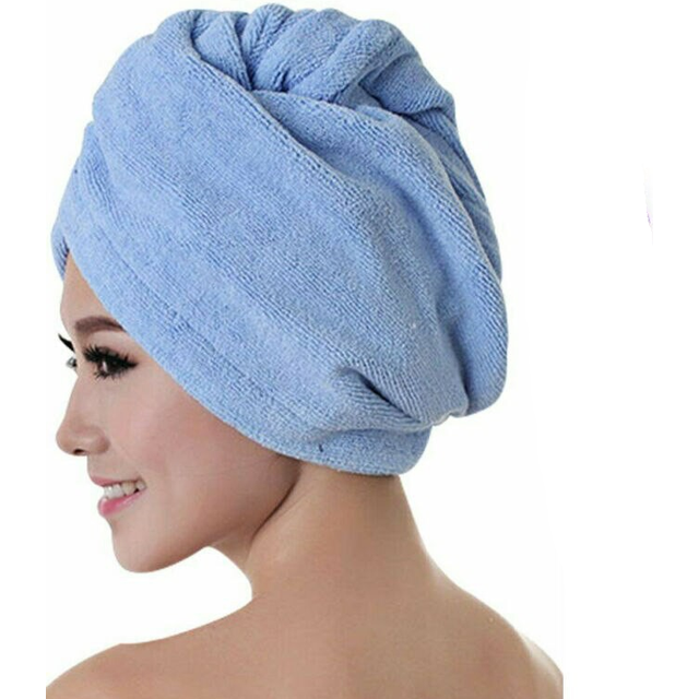 (Blue) Quick Microfibre Magic Hair Drying Towel Hat