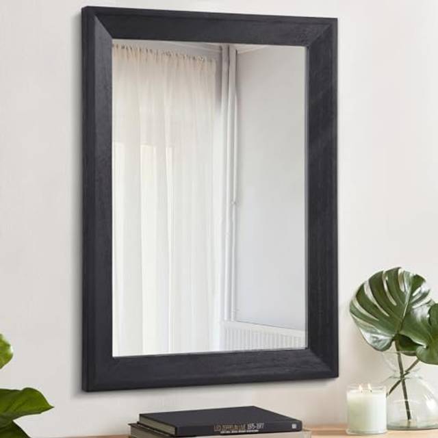 Black Rustic Mirrors for Wall Large 50 x 40 cm Rectangle Wood Framed Mirror Decorative Wall Hanging Mirror for Bedroom Bathroom