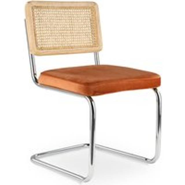 Privatefloor - Dining Chair - Upholstered in Velvet - Wood and Rattan - New Edition - Martha Reddish orange