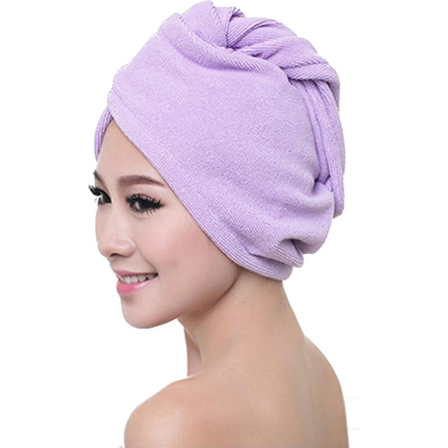 (Purple) Quick Microfibre Magic Hair Drying Towel Hat