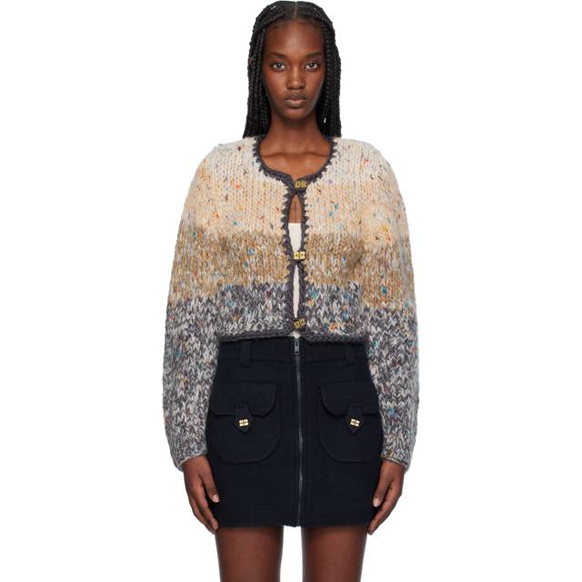 GANNI Beige Hand-Knit Cropped Cardigan - 921 Paloma Melange - XL
