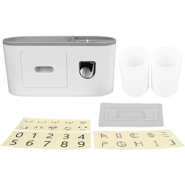 Toothbrush Holder Wall Mounted with 2 Cups Automatic Toothpaste Dispenser Multifunctional