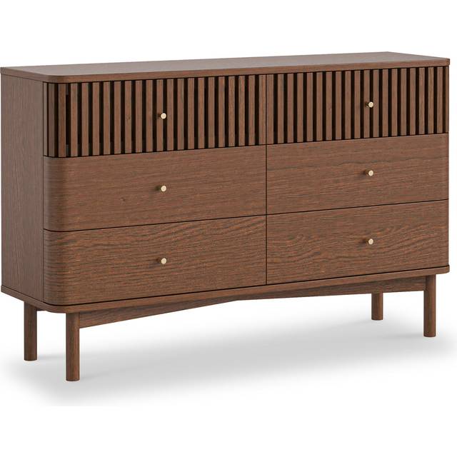 Shorwell Dark Oak Slatted 6 Drawer Wide Chest of Drawers | Roseland