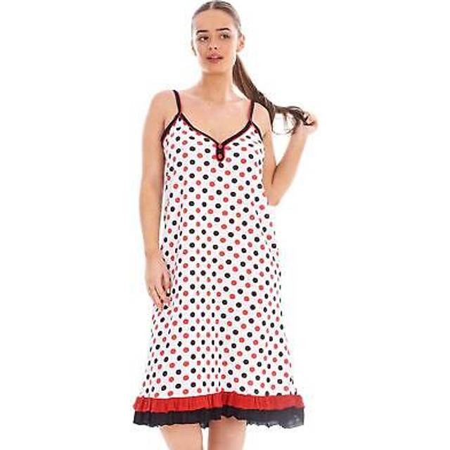 Strappy nightdress ruffle hem polka dot cotton v-neck cami nightshirts