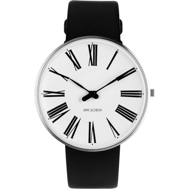 ARNE JACOBSEN Watch 40mm Scandinavian Design Daily Waterproof Design without Second STATION White Black Leather (Quiet Hand) 53302-2001 svart