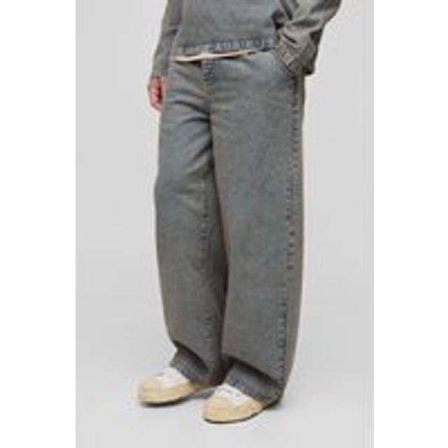 Tall Pleated Baggy Jeans - Grey - 32