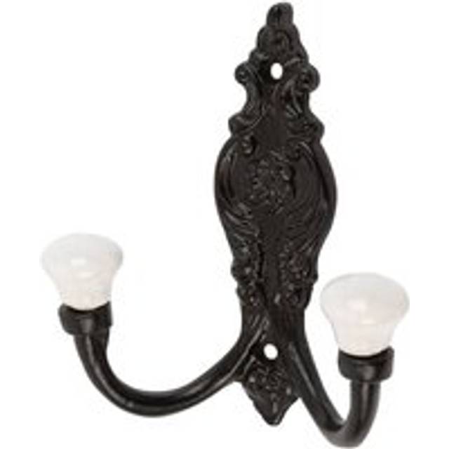 100mm x 115mm Black Ornate Double White Ceramic Coat Hook