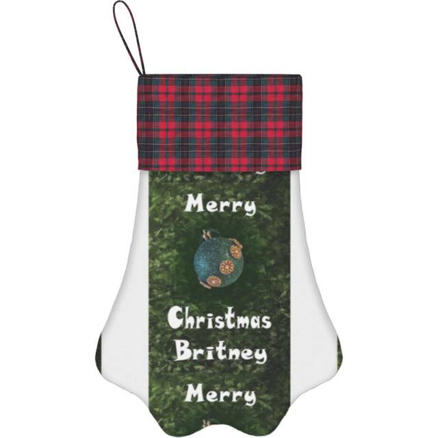 (Merry Christmas Britney - Green Glitter Ball Ornament With Beaded Flowers=1245) Paw Christmas Stockings Buffalo Tartan Plaid for Cats Dogs Pet Hangin
