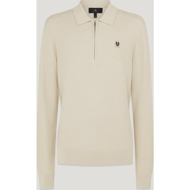 Men's Belstaff Drift Knitted Long Sleeve Polo Stone Beige - Cream - Size: 42/Regular