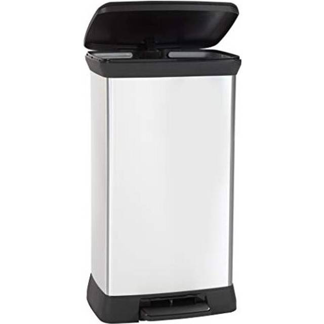 Curver Metal Effect Pedal Touch Deco Bin, Silver, 50 Litre