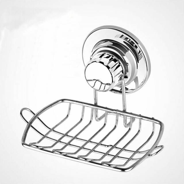 Cyslmuk - 1 Pack Silver Suction Cup Soap Dish 304 Stainless Steel Soap Holder Sponge Holder Durable Storage Tray for Bathroom and Kitchen No Drilling