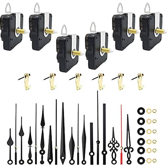 6 pieces Quartz Clock Movement, Clock Mechanism kit with Clock Hands Parts, High Torque Long Shaft Clock Movement Mechanism for Replacement Repairing