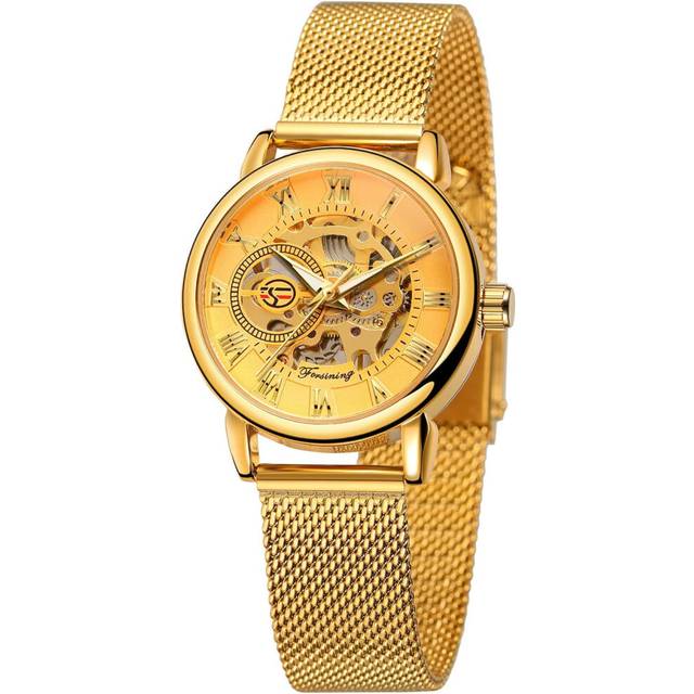 Hollow Mechanical Watch Hand-Wind Mesh Strap Wristwatch