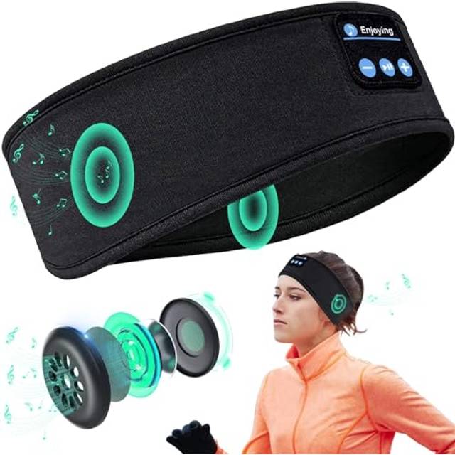 ZGZ Bluetooth-pannband med sömnhörlurar, trådlösa sporthörlurar med ultratunn och mjuk skumstereohögtalare, hörlurar pannband för sömn, resor, löpning, meditering (svart) -XD2