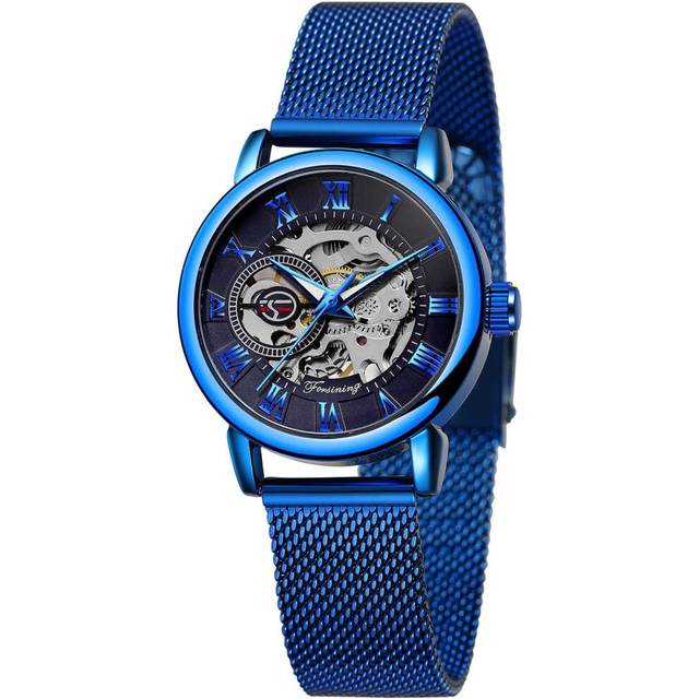 Hollow Mechanical Watch Hand-Wind Mesh Strap Wristwatch