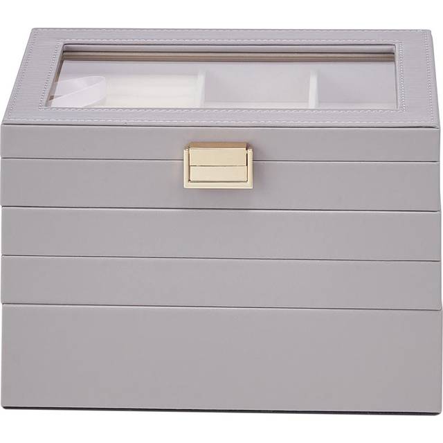 H&O Direct 4 Tier Grey Jewellery Storage Box with Transparent Lid - 17 x 24 x 14cm